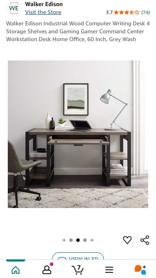 Walker Edison 60 Inch Grey Wash Computer Desk