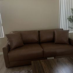 Alicia Saddle Brown Vegan Faux Leather 90” Sofa