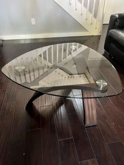 Glass Top Coffee Table with Wood Base
