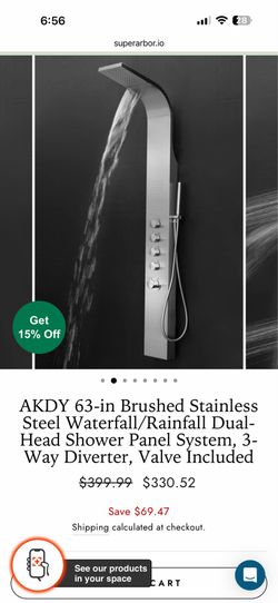 AKDY 63-inch brushed stainless steel shower panel