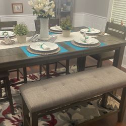 Beautiful Crown Mark Table With Bench Seat