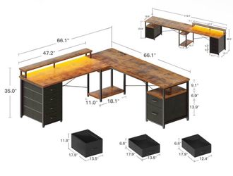 Gaming Desk with LED Lights & File Cabinet