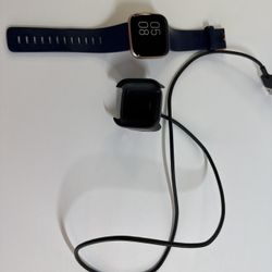 Fitbit Versa 2 Smartwatch FB507 Rose Gold Navy Band + Charger Working