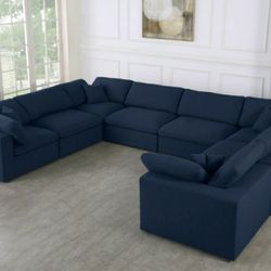 Serene Linen / Wood Navy Deluxe Cloud Modular Sectional


