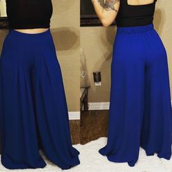 Yo Yo5 Women's Wide Leg Palazzo Pants Size Medium Or Large - Blue