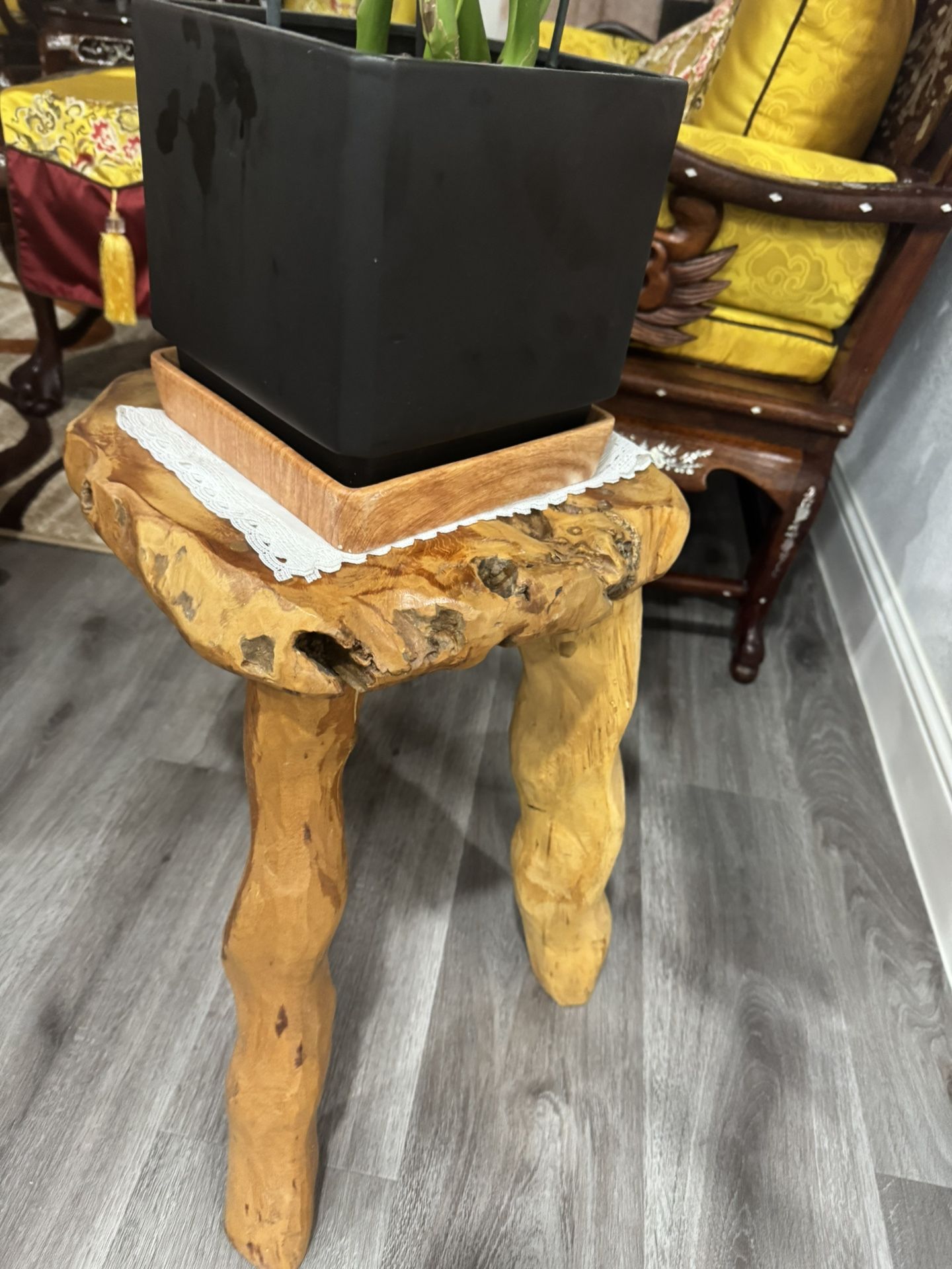Two Solid Wood Stools Or Plant Stands
