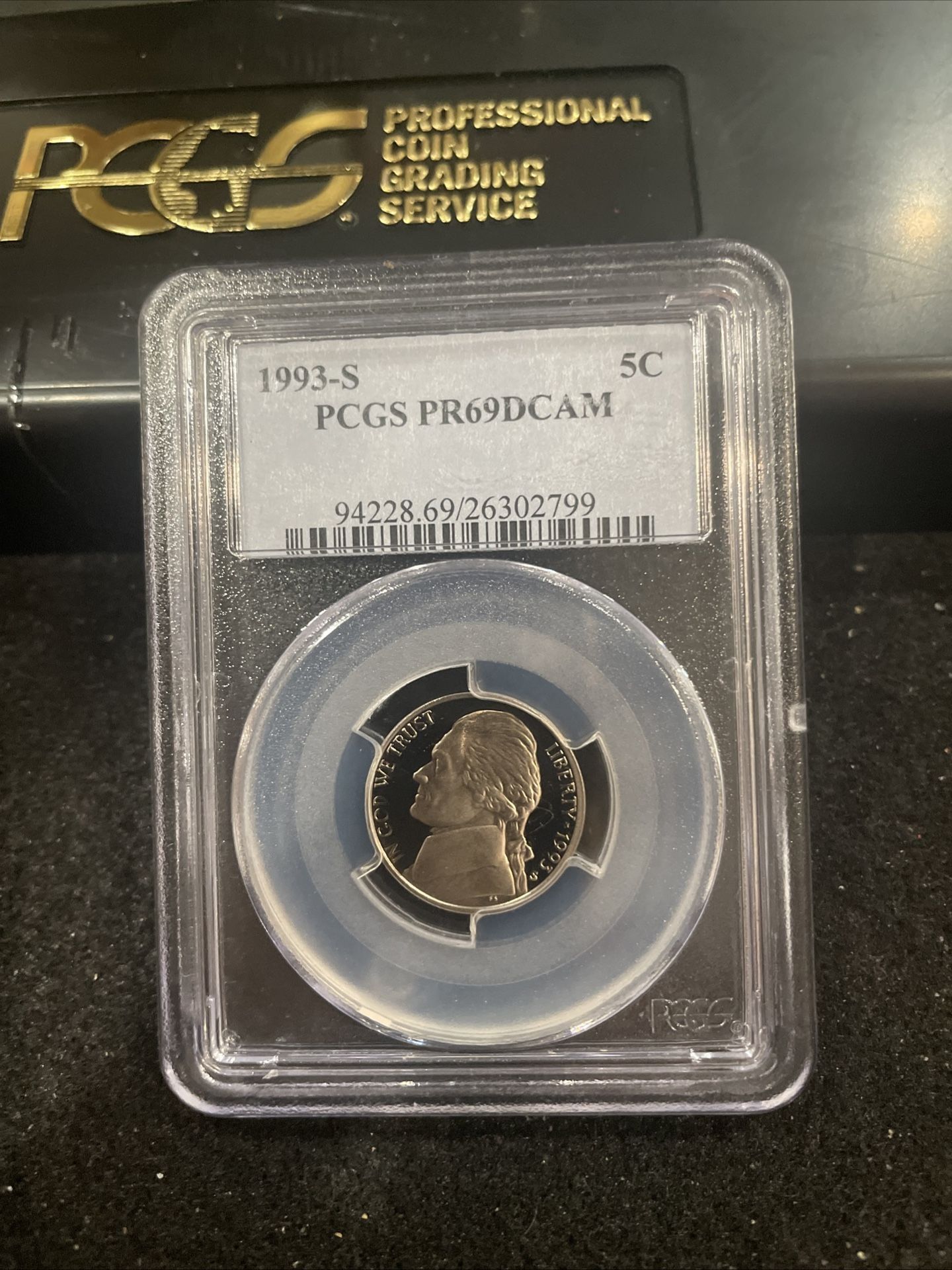1993 S Gem Proof Jefferson Nickel Graded At PR69 With A Deep Cameo U-2