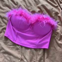 Hot Pink Feather Corset Top