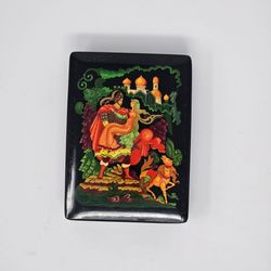 1994 Kholuy Russian Lacquer Box Ruslan and Lyudmila Signed Dated Pushkin Fairy Tale