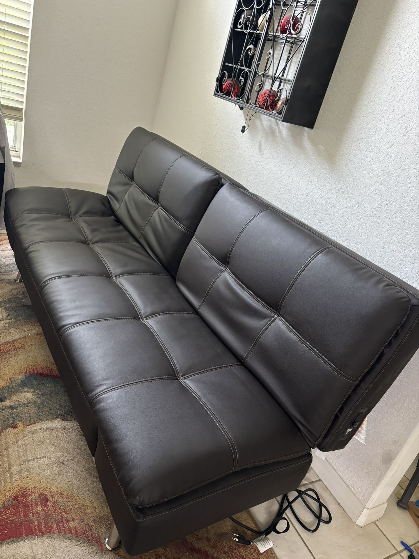 Futon Couch Faux Leather Looks New