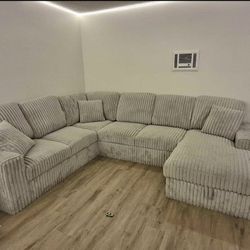 BRAND NEW BEIGE CORDUROY SECTIONAL POP-UP SLEEPER SAME DAY DELIVERY 