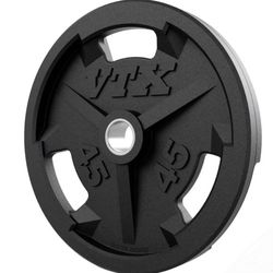 TROY/VTX OLYMPIC  PLATES:  RUBBER-ENCASED; 45 LB  PAIR; FACTORY REBATE* FREE WORLD-CLASS SHIPPING WHY CHASE DOWN RUSTY USED B/C GRADE OLYMPIC PLATES!?