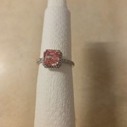 Beautiful Ring Pink Stone & Diamonds Costume Jewelry Size 10