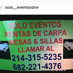 Carpas, Mesas,y Sillas