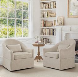 2X Oat color swivel fabric accent chairs