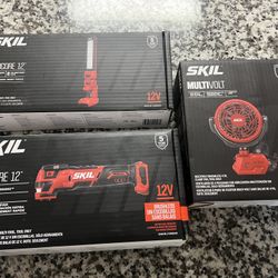 Skil Brushless 12V Oscillating Multi-tool, 12V Mechanical 600 Lumens Light & Brushless Clamp Fan 