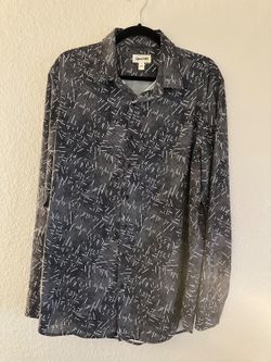 Open Edit Black White Geometric Long Sleeve Shirt Large