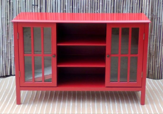 Red 2 Door TV Cabinet with 4 Shelves