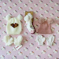 Baby Girl Fall/Winter/Spring Accessories Bundle - Beanies Mittens Socks NWT