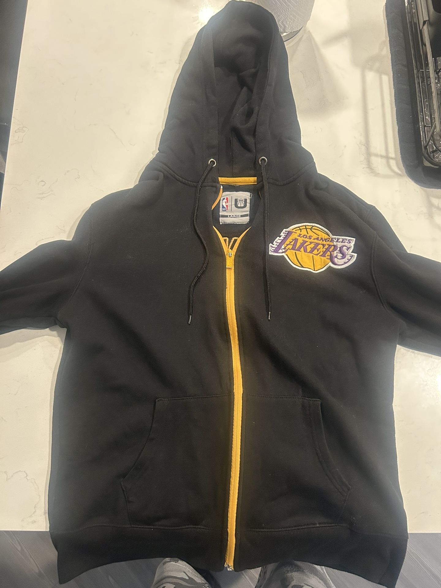 Mens Large Black/Yellow Los Angeles LA Lakers NBA Basketball Zipper Up Hoodie