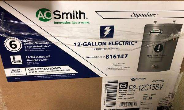 AO Smith 12 Gallon Electric Water Heater G1