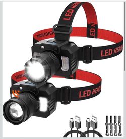 Rechargeable Headlamp High Lumen, 2Pack Super Bright Head lamp with Side Light & Motion Sensor, 7Mode Head Lights for Forehead, Adjustable Focus LED H