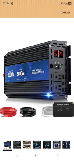 (360)
3000W Power Inverter 12V DC to 110V/120V AC Converter, 6000W Peak, LCD Display & Remote Control, Dual AC Outlets & 3.4A USB Port for RV, Truck, 