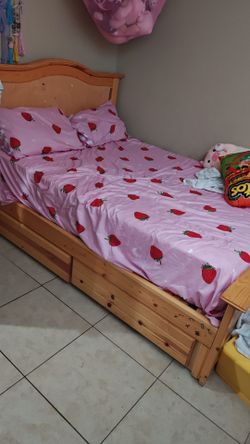 Full size pine wood frame and mattress