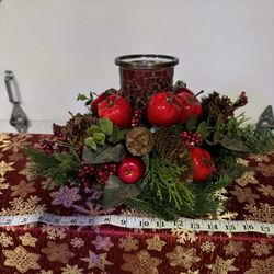 Christmas Candle Holder Center Apples Fruit 