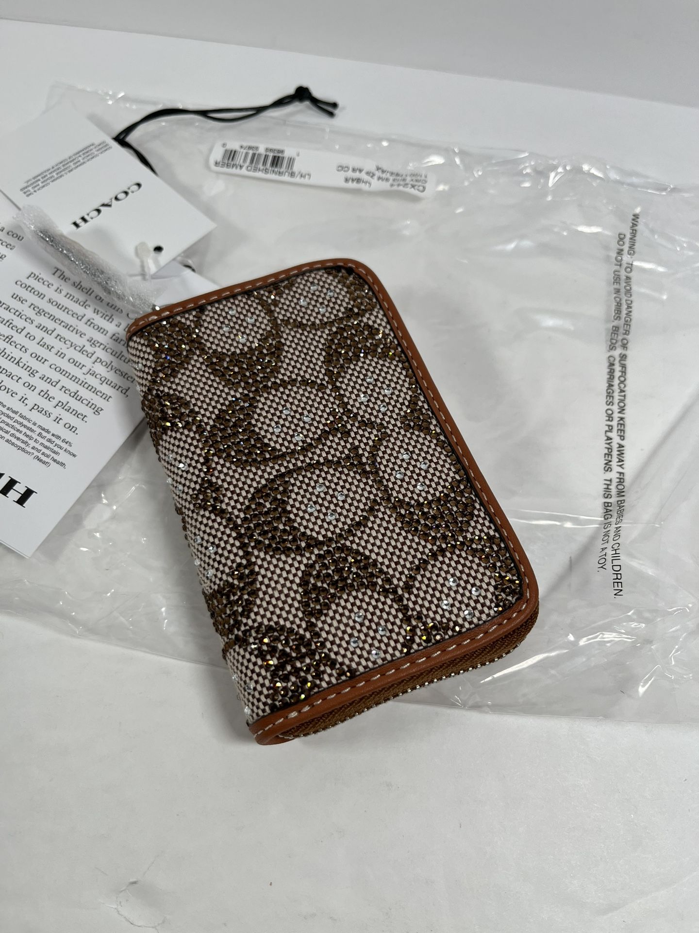 Coach Essential Small Zip Around Crystal Signature Jacquard Wallet NWT