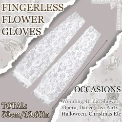 Women's White Floral Long Lace Arm Sleeves Gloves Wedding Party Accessories