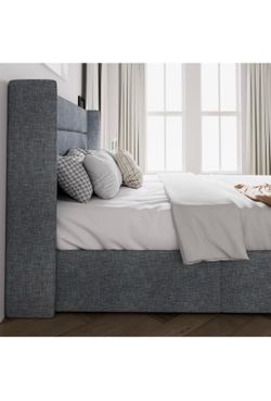 Queen Gray Upholstered Lift-Up Storage Bed Frame (Model KBMV0005)