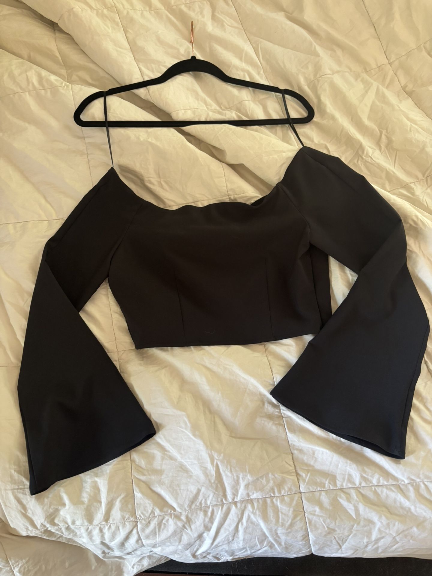 Zara Black Flared Sleeve Off Shoulder Crop Top Medium