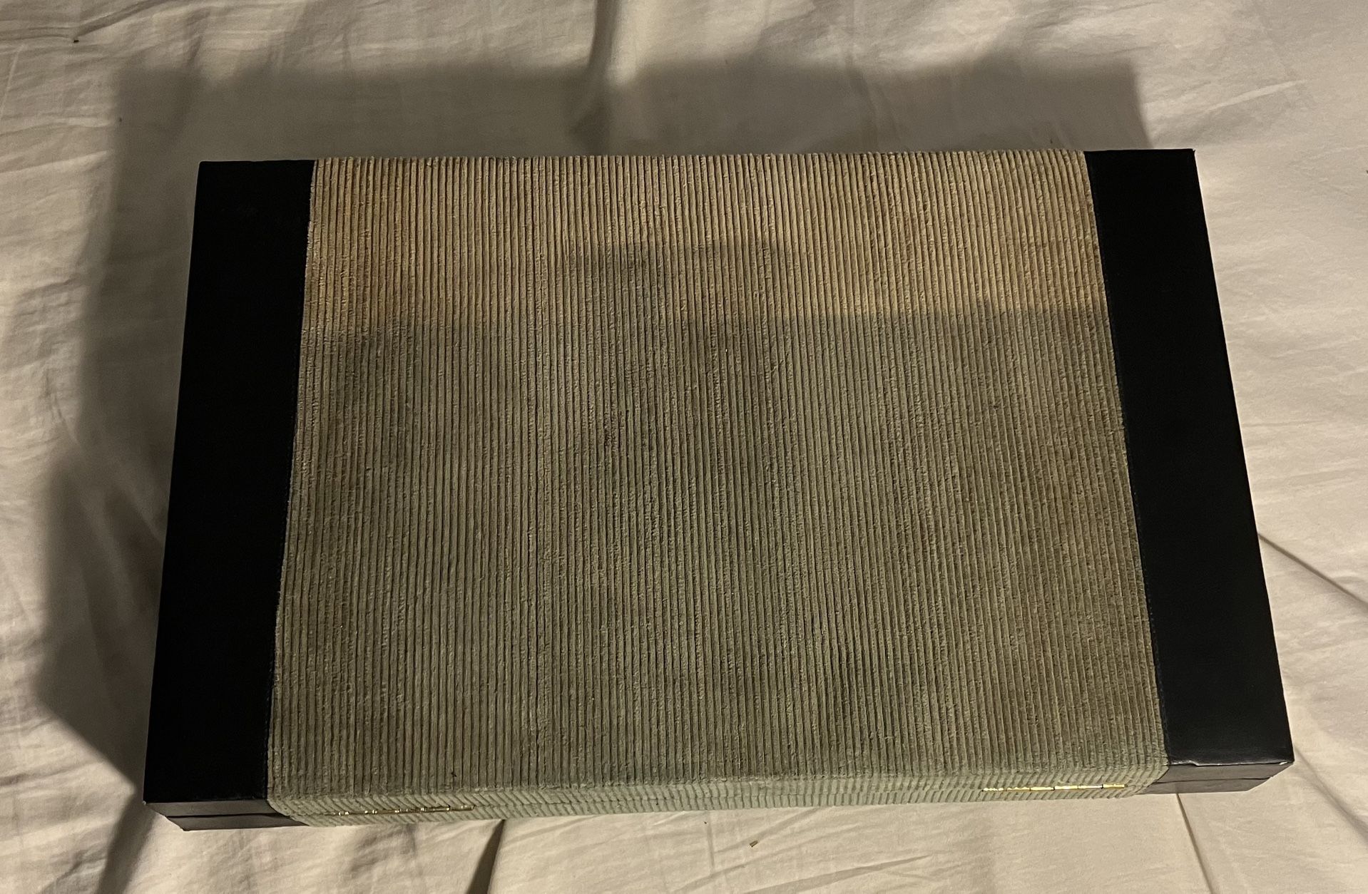 Large Vintage Corduroy and Leather Backgammon set (about 18” by 12”)