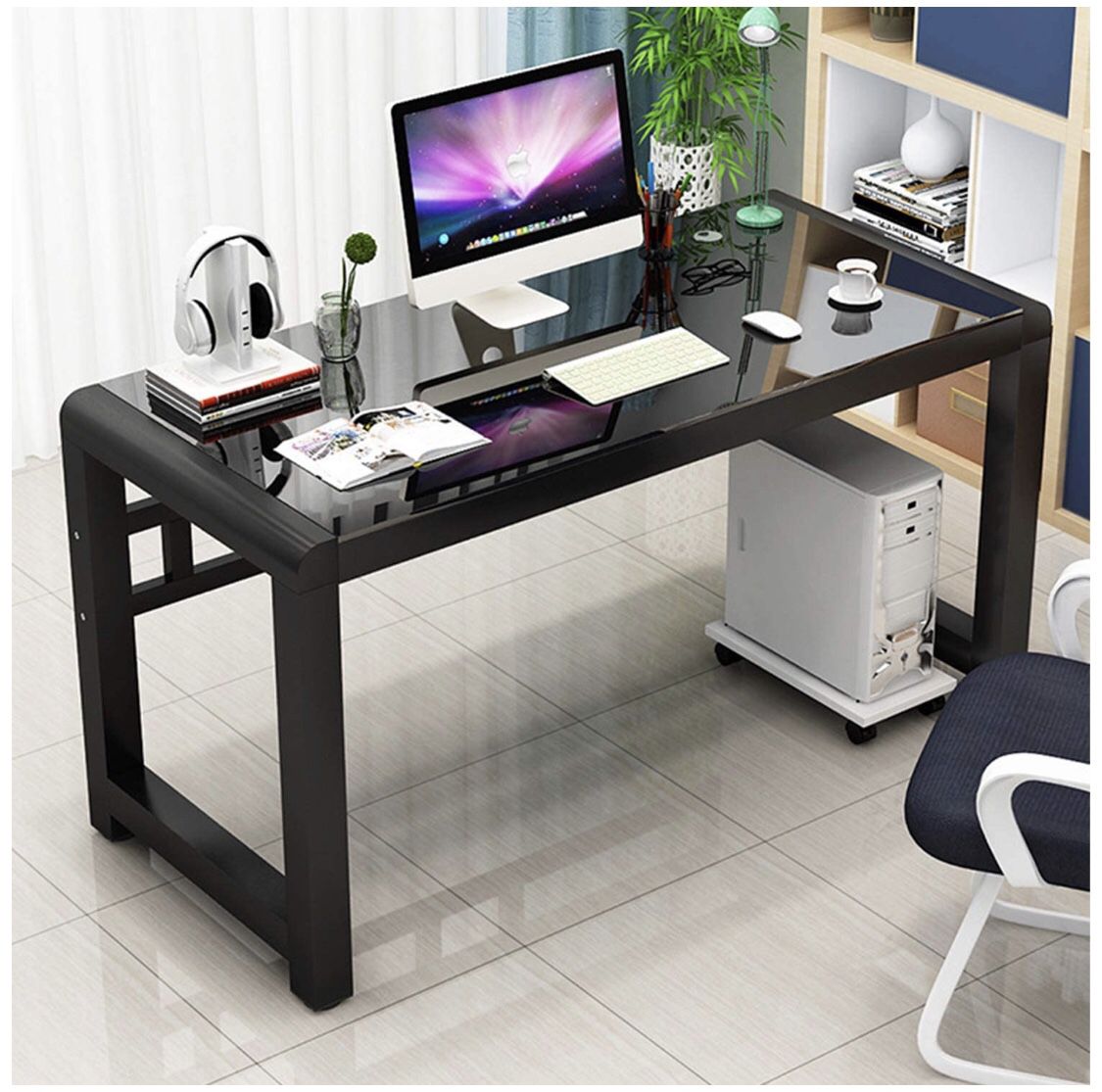 New in box 47” sturdy Industrial Computer Writing study Desk gaming table tempered glass top heavy duty