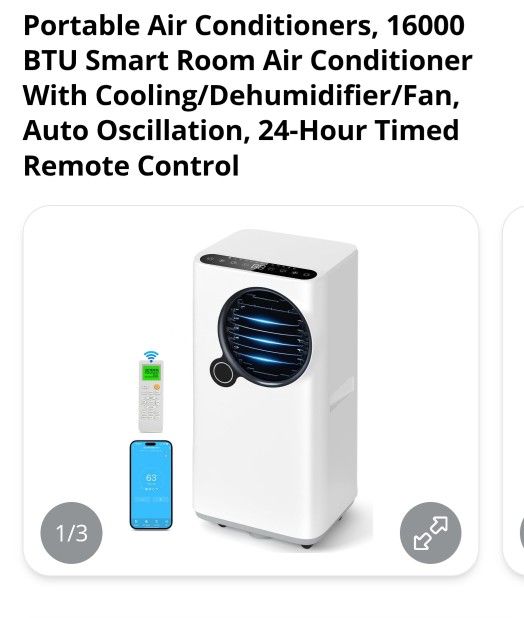 Portable Air Conditioner, 16000 BTU Smart Room Air Conditioner with Cooling/Dehumidifier/Fan, auto