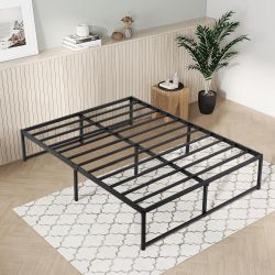 Queen 14" Metal Platform Bed Frame – Steel Slat Mattress Foundation, Black