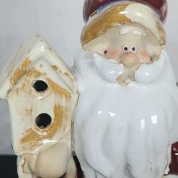 Santa Tea Light Candle Holder Cut-Out Stars Christmas Décor Folk-art Stoneware