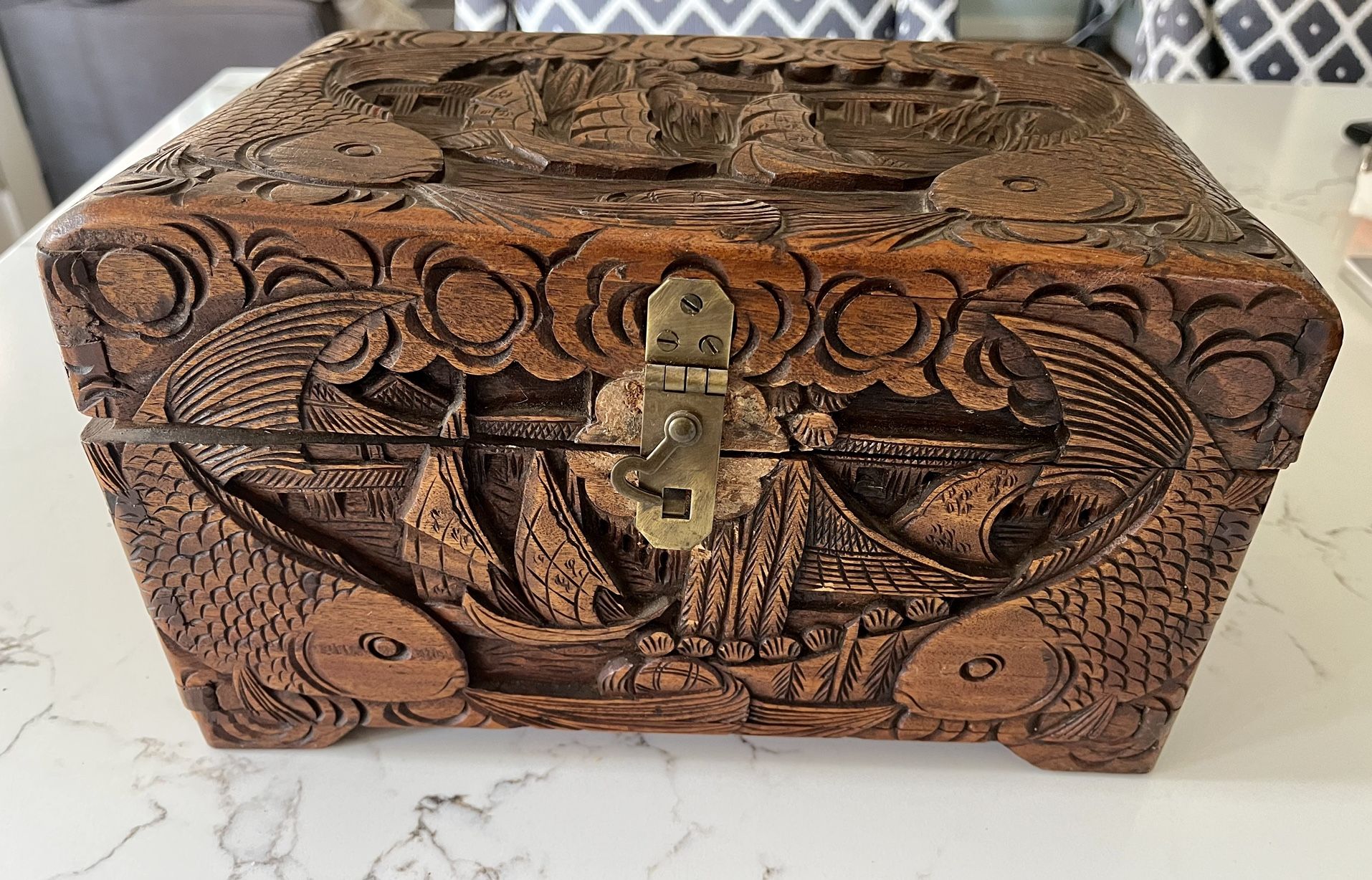Vintage Hand Carved Wood Box