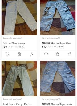 Mens Size 40x30, through 40x32, Shorts, Trouser, Jeans and Cargo Pants.