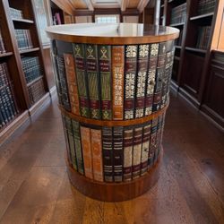 Vintage Maitland-Smith Tooled Leather Faux Book Stack Drum Side Table Cabinet, Great condition    Open to shipping if the buyer arranges independent f