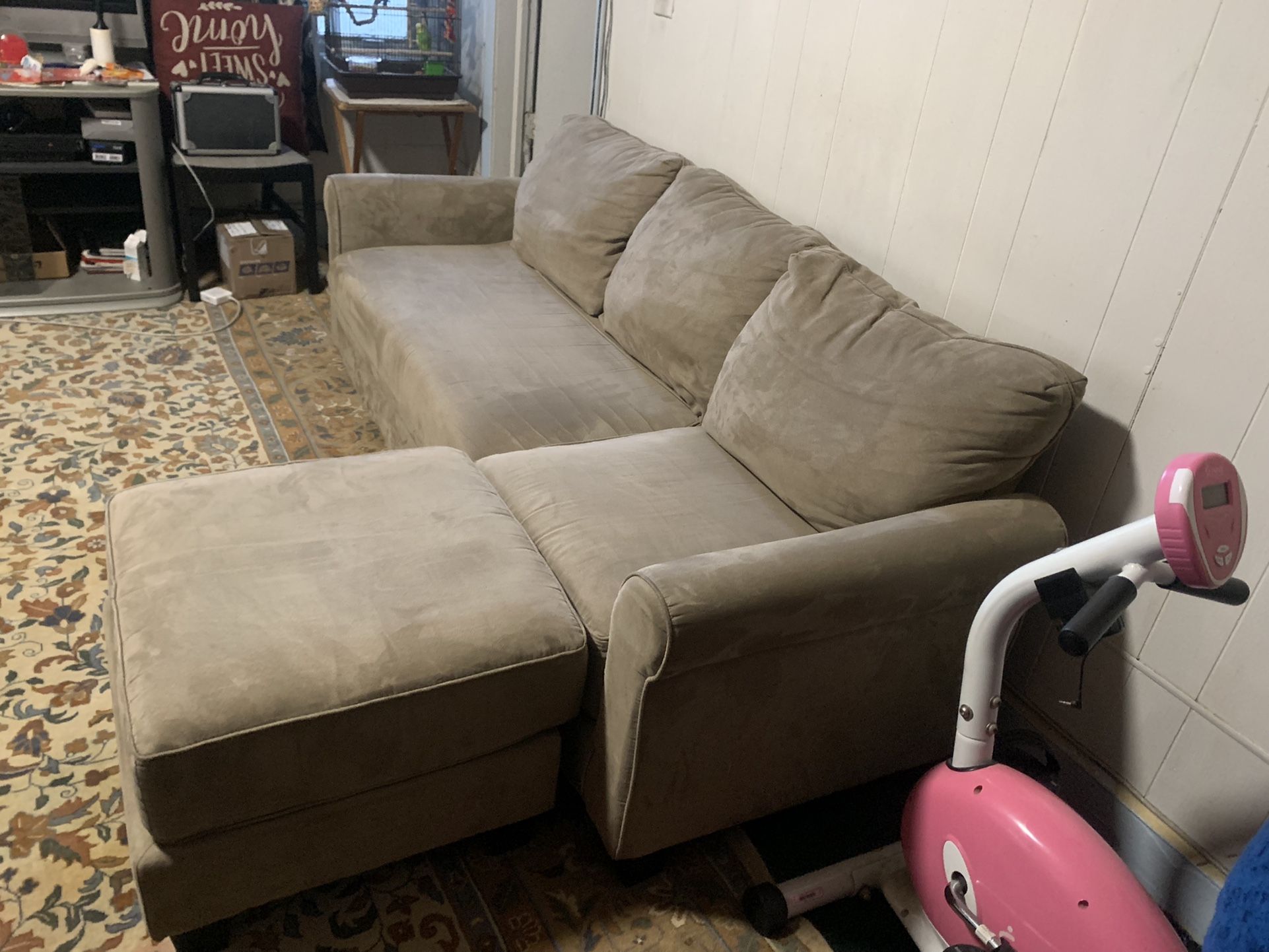L Shape Sofa Couch Khaki (Great Condition)