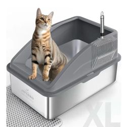 NEW Stainless Steel Cat Litter Box With Mat and Scoop Dark Grey New, Open Box