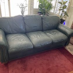 Vintage Green Leather Couch