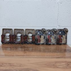 Lot Of 6 Western Theme Cowboy Faux Wooden Wall Electrical Cover Plates 