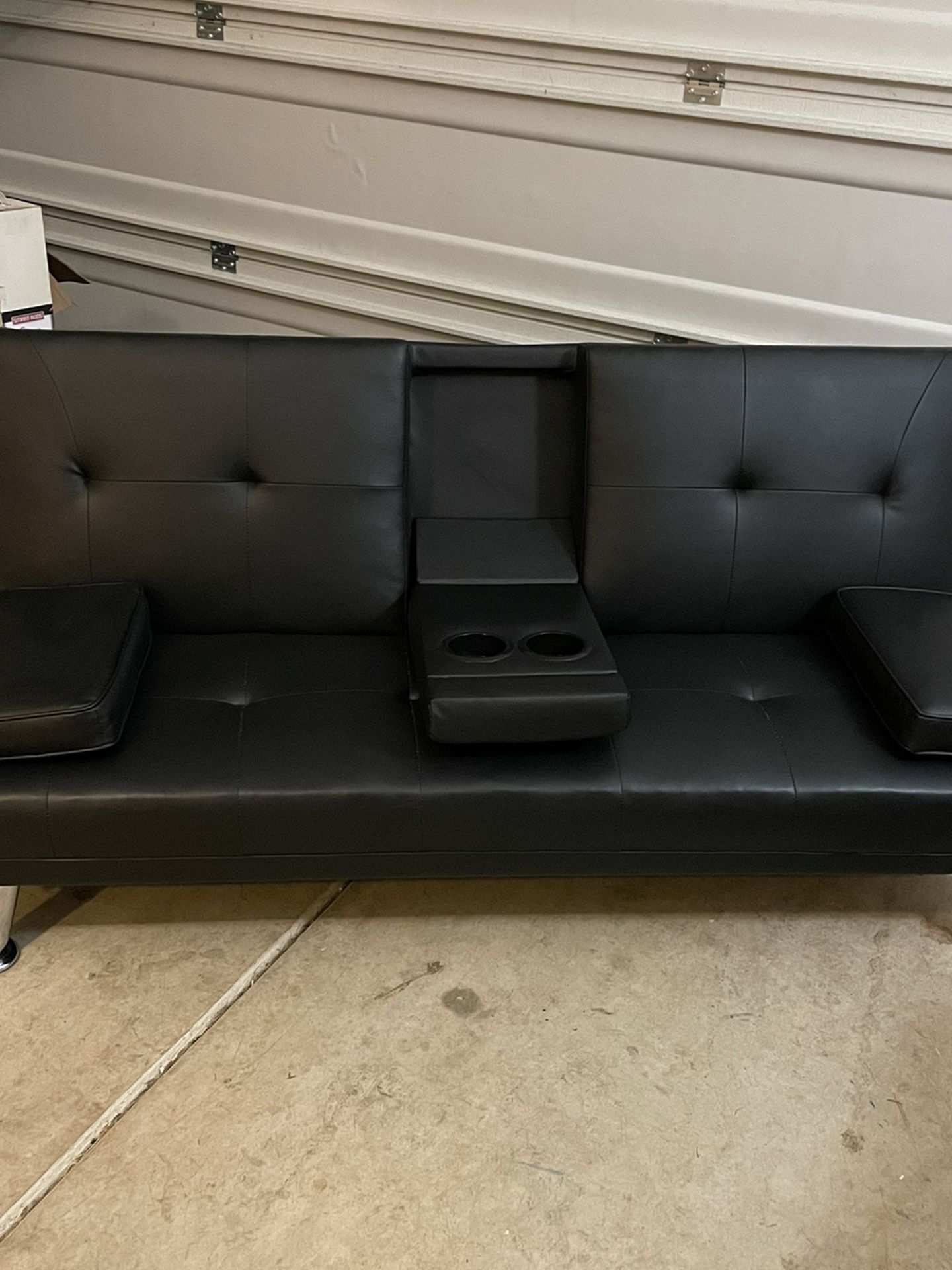 Modern Black Futon with Cup Holders!