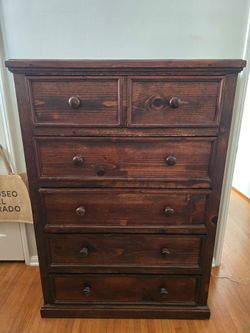 Dark Wood Tall Dresser with 5 Drawers