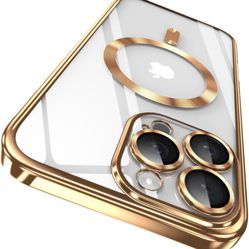 Strong Magnetic Clear for iPhone 16 Pro Max Case with MagSafe,Full Camera Lens Protector,Plating Glossy Yellowing Resistant Shockproof Soft Protective
