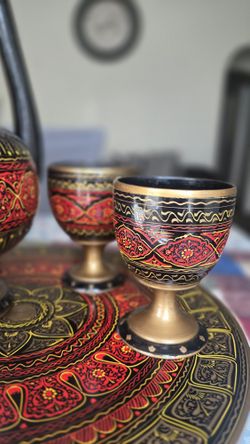 Vintage/Antique Style Handcrafted Wood Ewer and Tray Set 