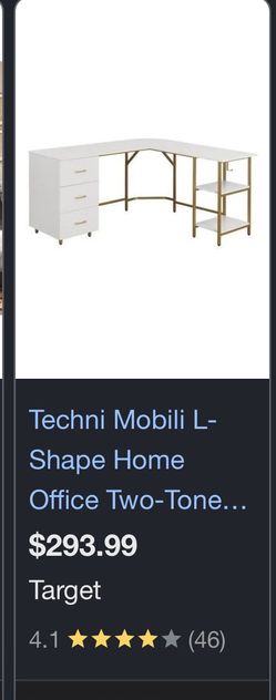 Whit and Gold L shaped desk
